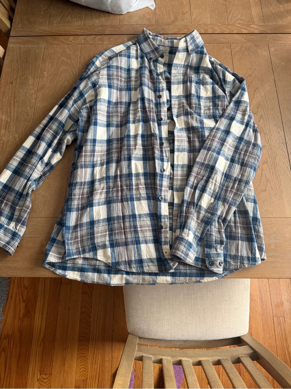 L.L. Bean Blue and Cream Plaid Long-Sleeve Button-Down Shirt